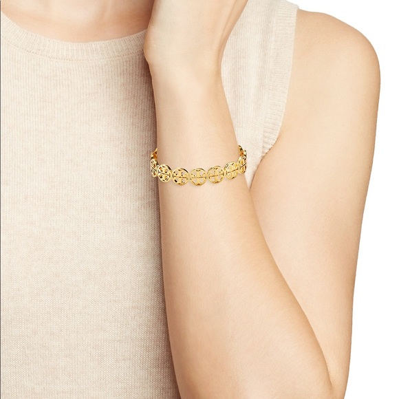 Tory Burch Gold Logo Cuff Shiny Brass Bracelet NEW - Picture 5 of 6